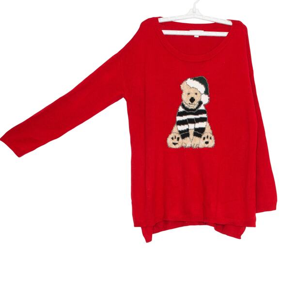 NY&C Sweater Bear Christmas Festive Holiday Novelty Cottage Retro Cozy Red Large - Picture 7 of 8